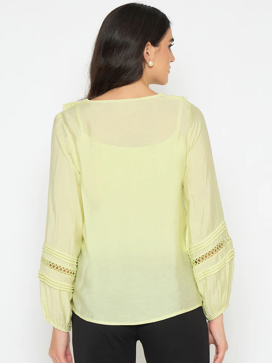 Madame Frill Neck Cool Matcha Viscose Blend Top - Image 6