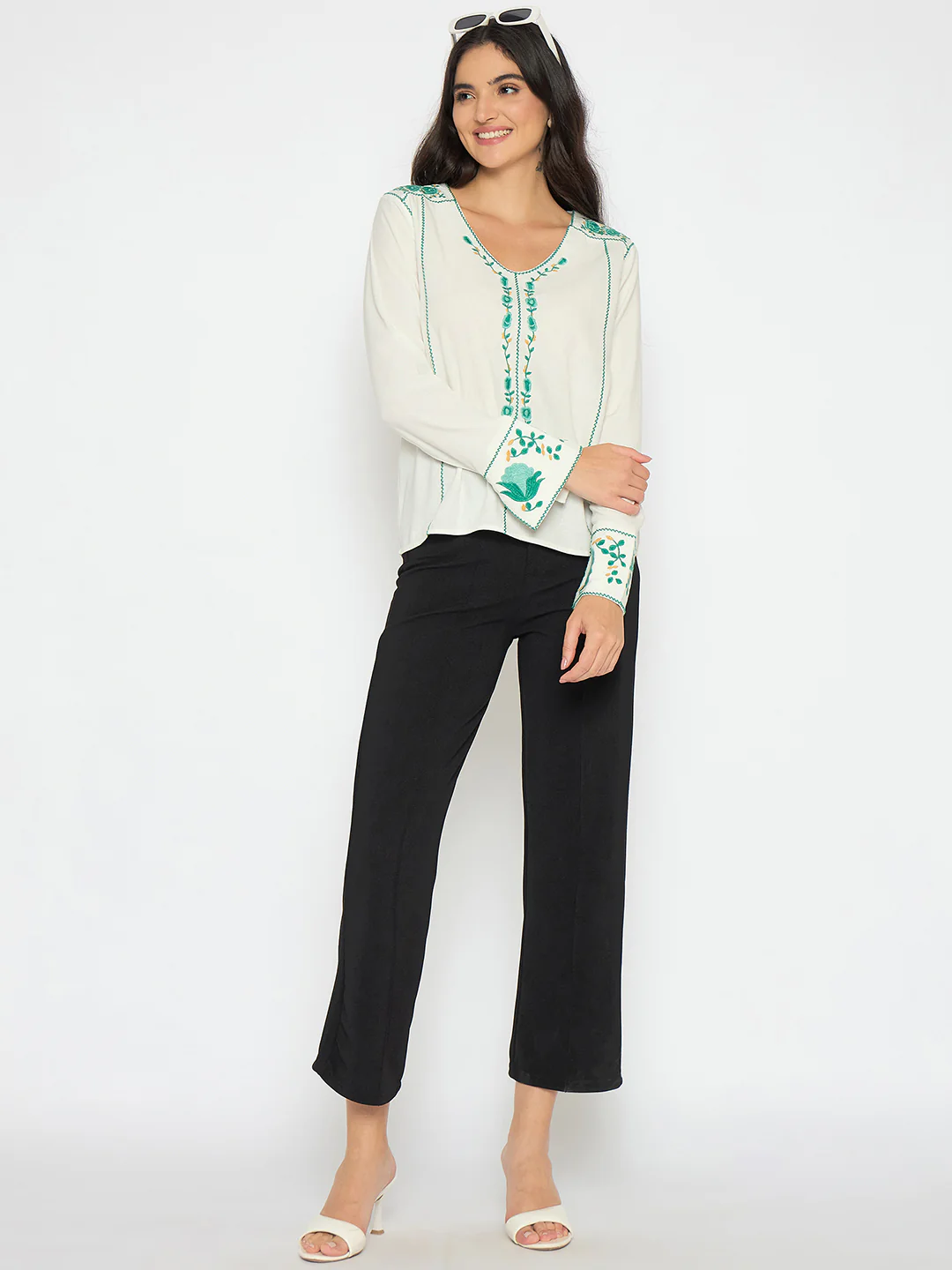 Madame Embroidered Rayon Blend White Top - Image 2