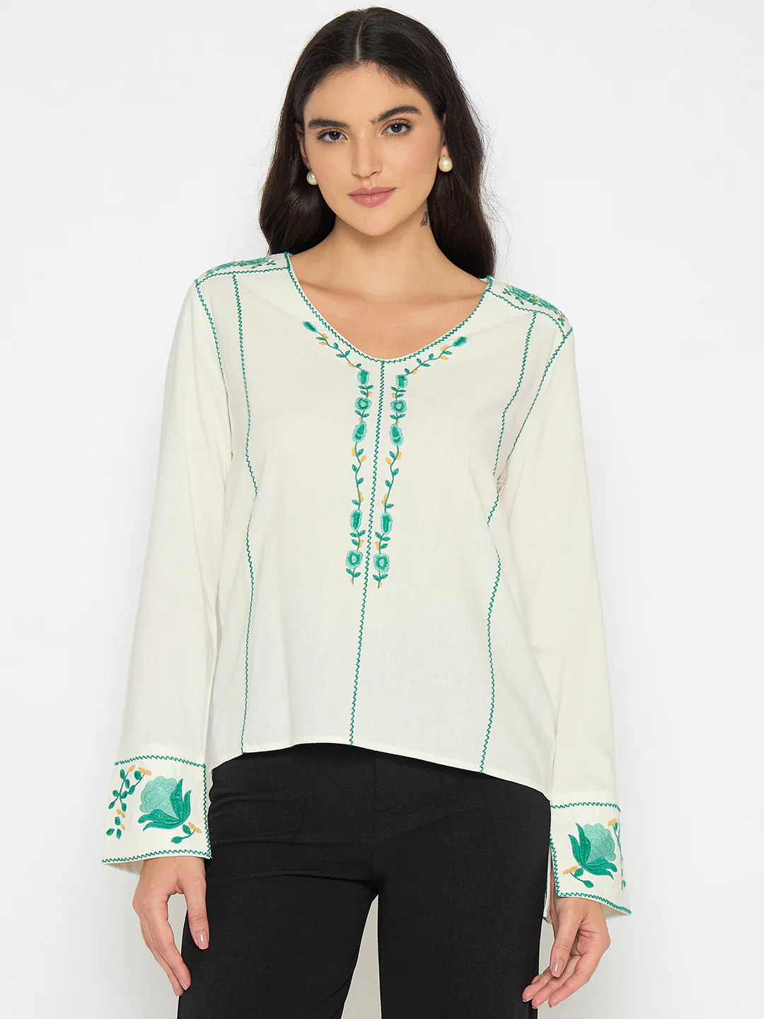 Madame Embroidered Rayon Blend White Top - Image 3