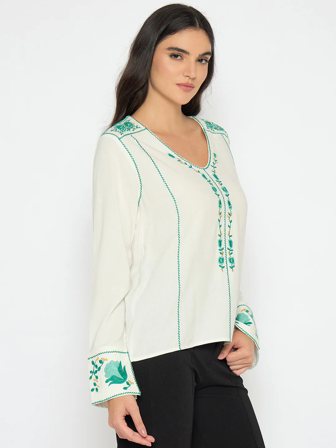 Madame Embroidered Rayon Blend White Top - Image 4