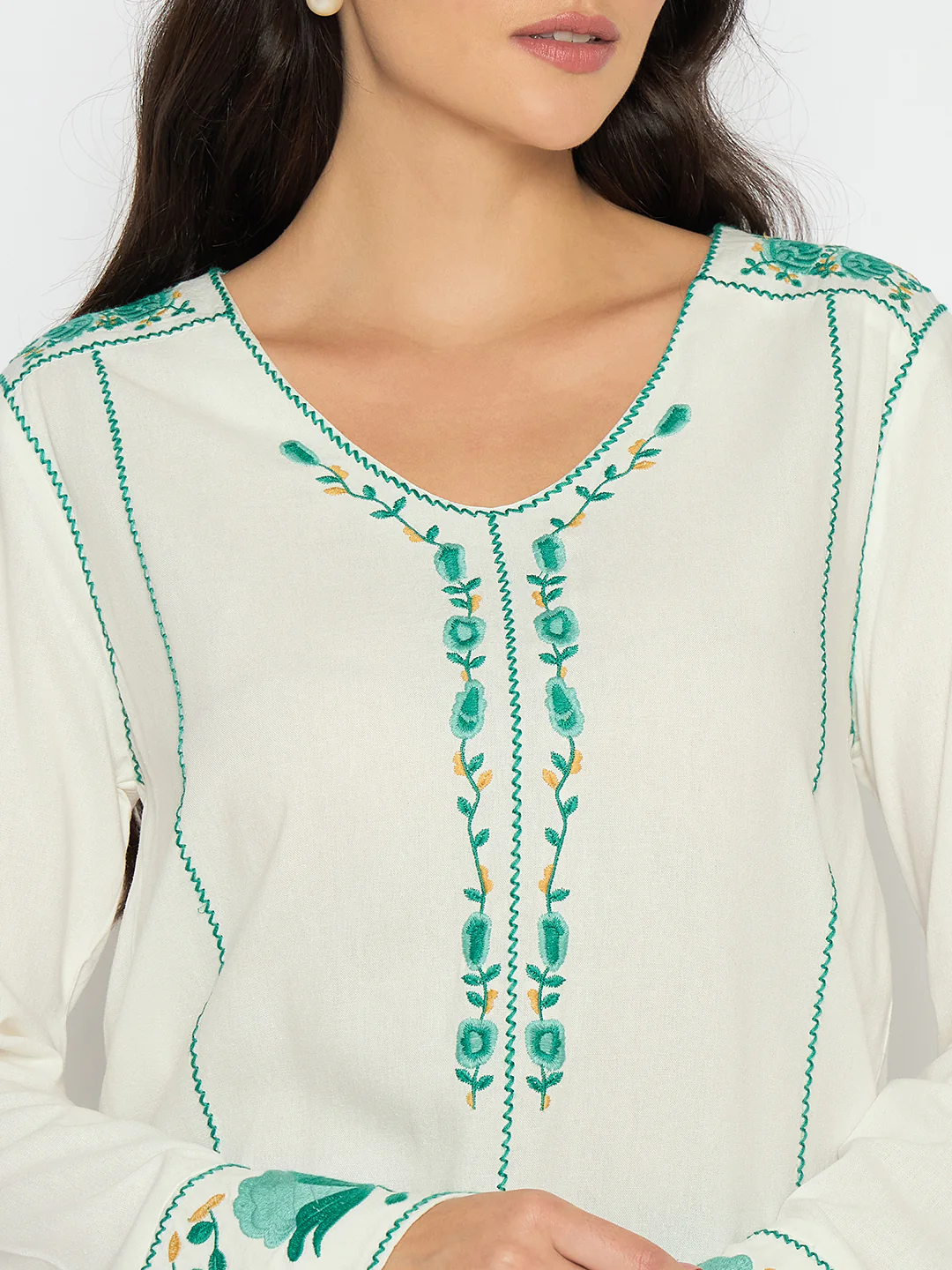 Madame Embroidered Rayon Blend White Top - Image 7