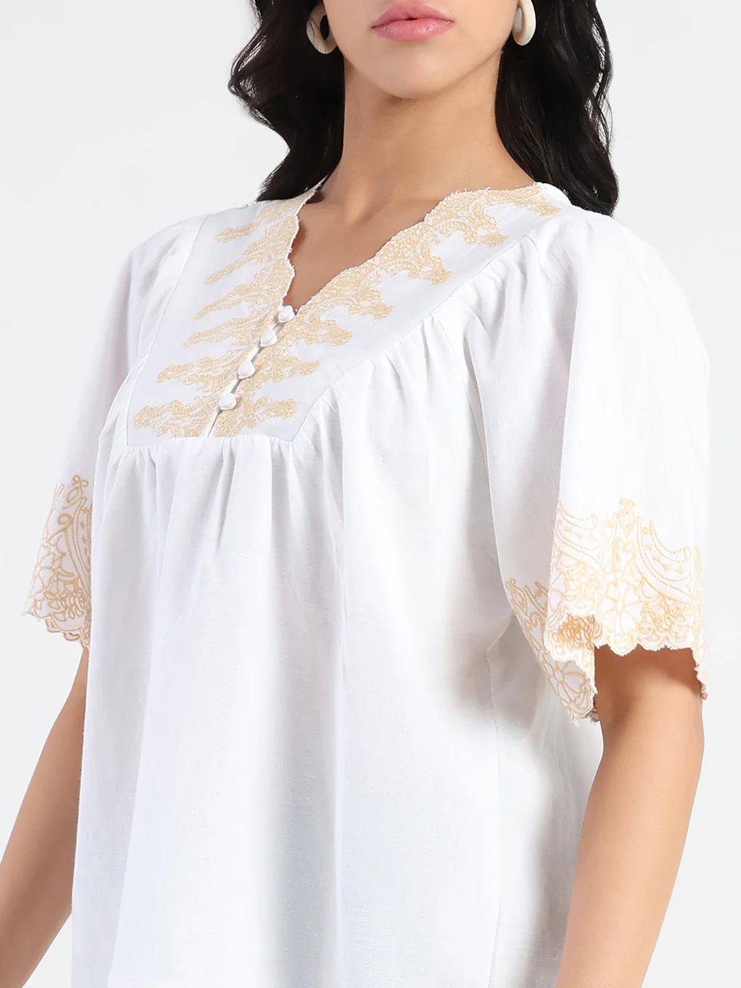 Madame Embroidered Detail Off White Viscose Blend Top - Image 7