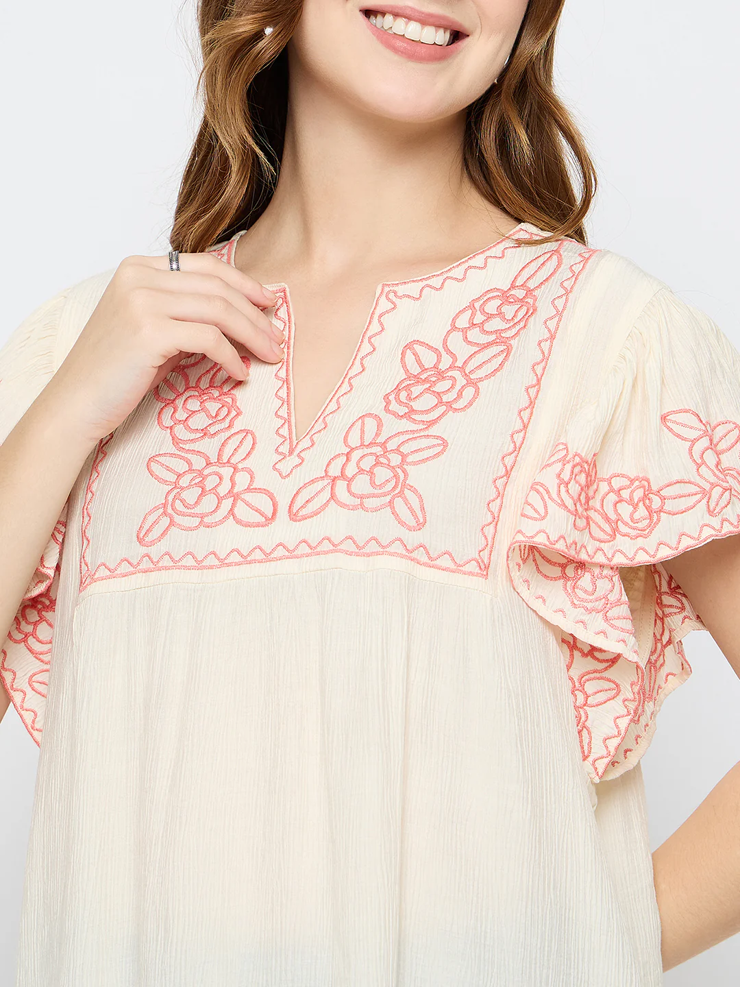 Madame Embroidered Rayon Blend Beige Top - Image 7