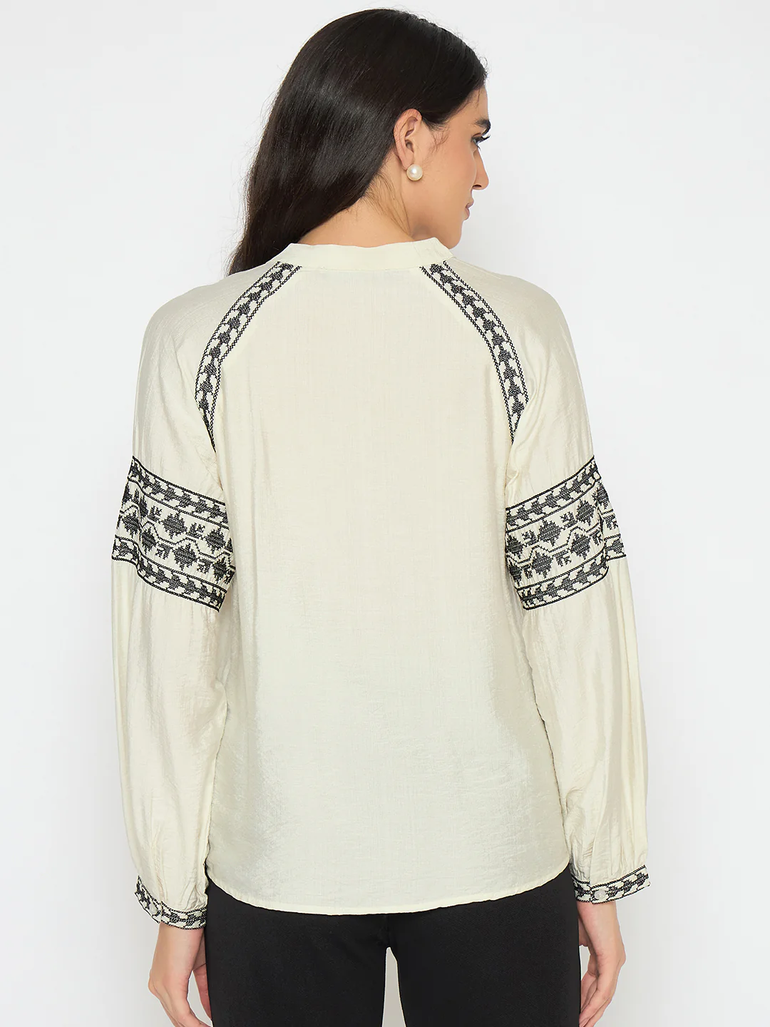 Madame Embroidered Off White Rayon Blend Top - Image 6