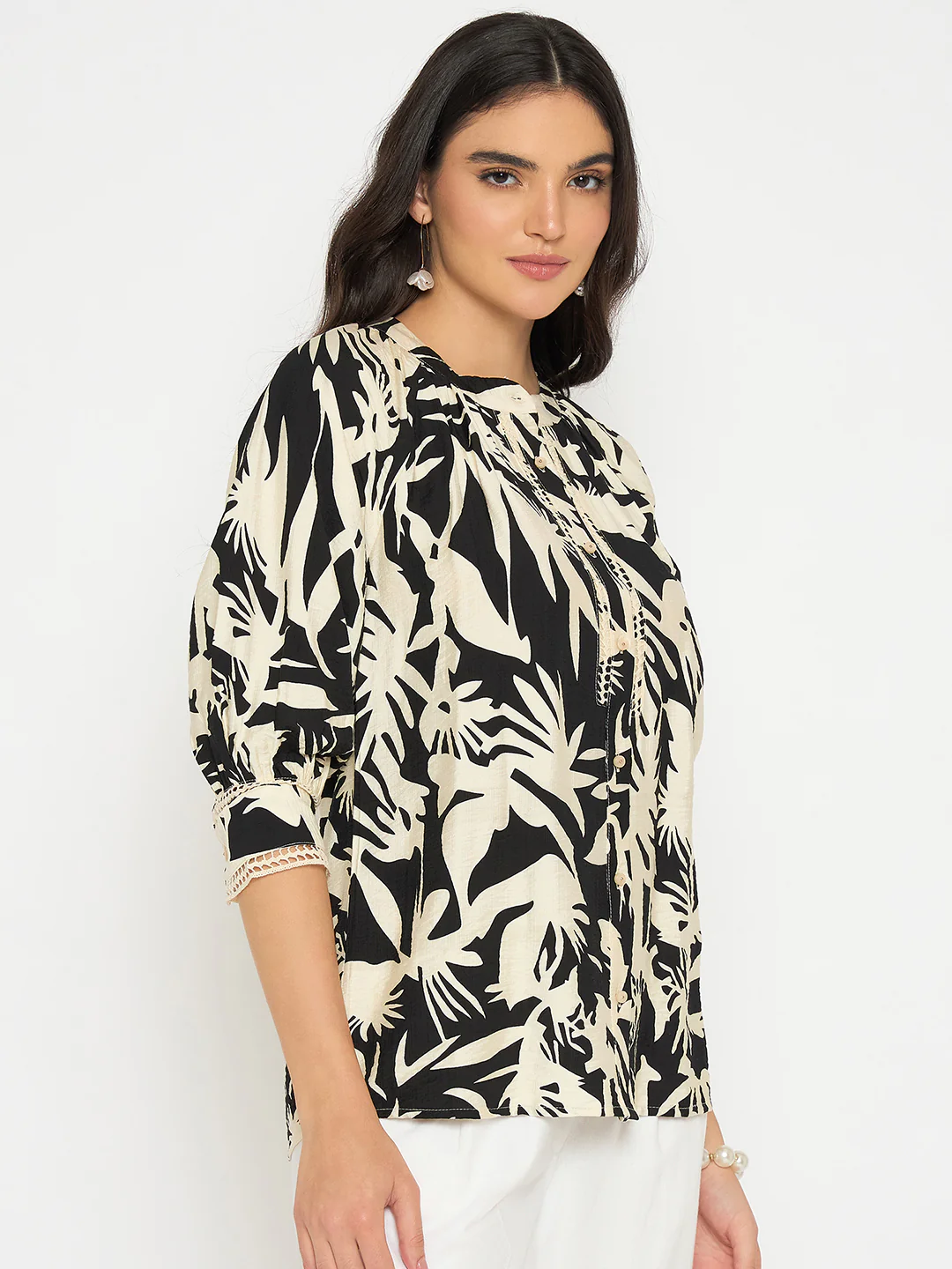 Madame Botanical Print Black Rayon Blend Top - Image 4
