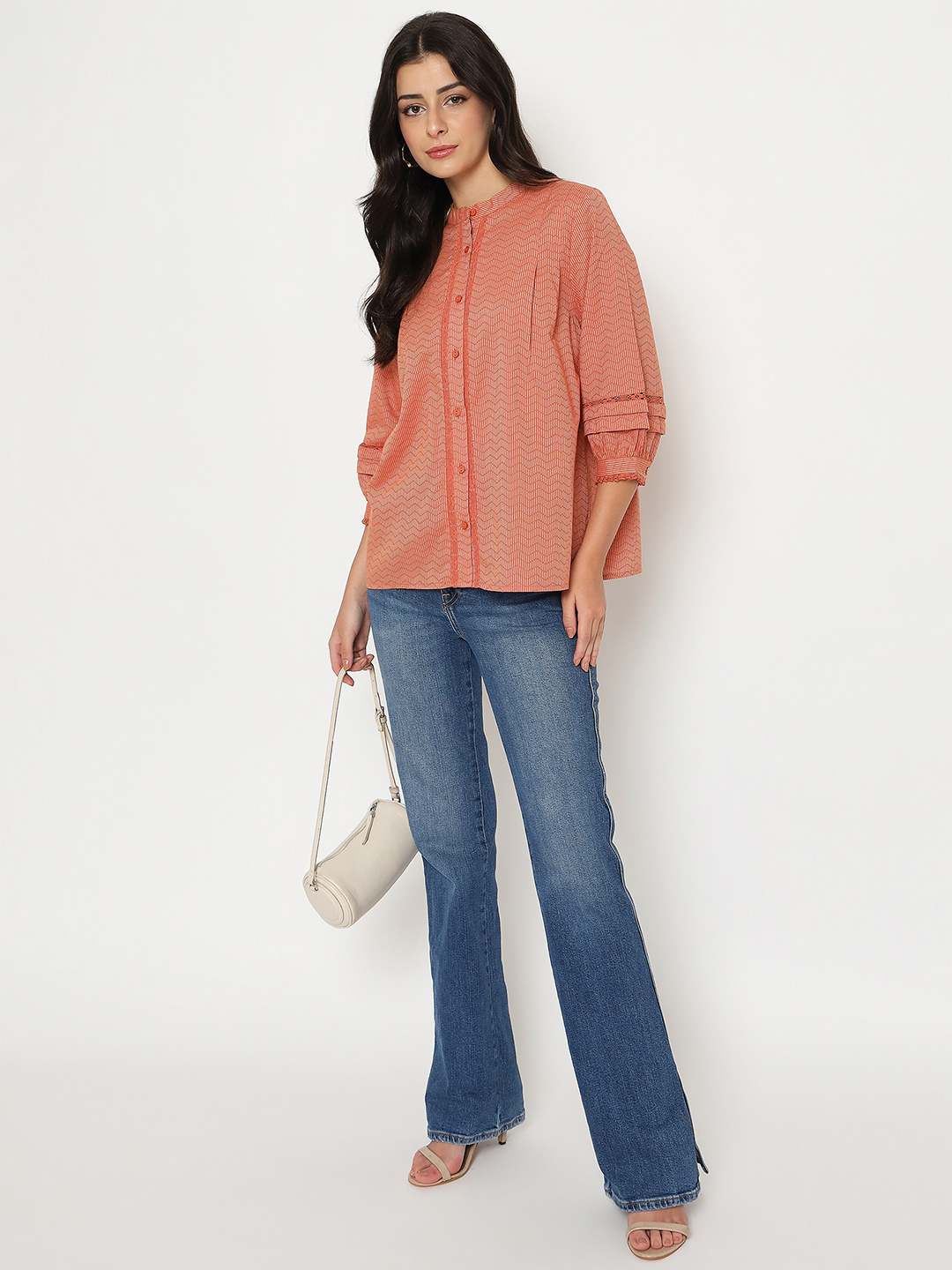 Madame Striped Rust Red Cotton Blend Top - Image 2