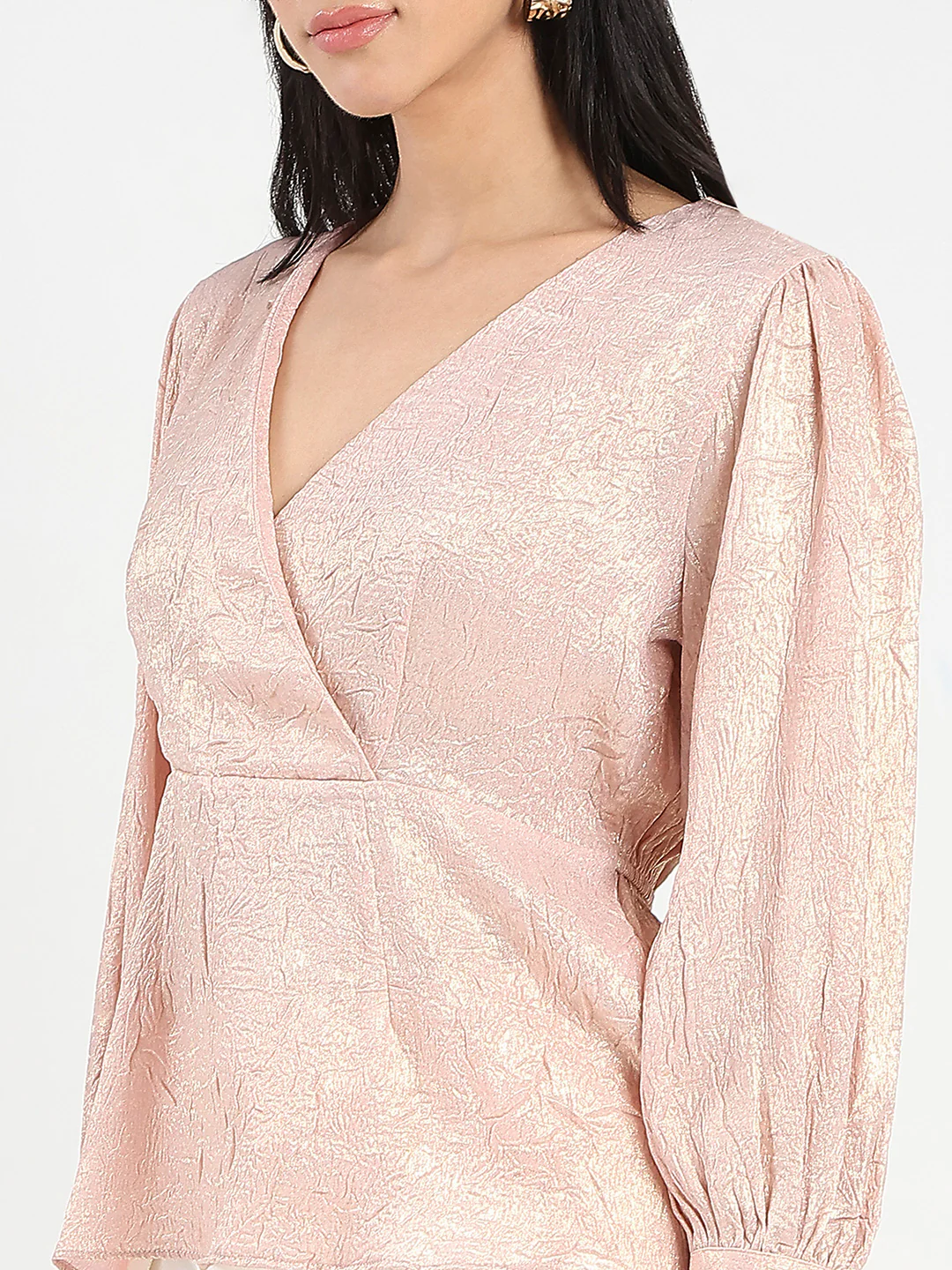 Madame Textured Pleat Detail Cinch Waist Peach Top - Image 7