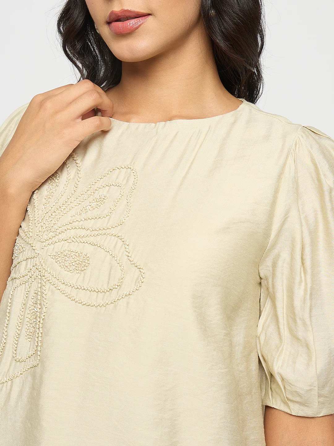 Madame Embellished Rayon Blend Beige Top - Image 7