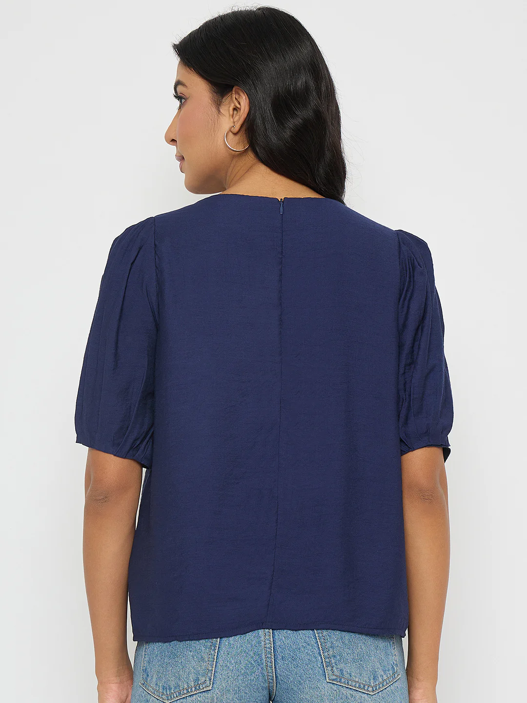 Madame Embellished Rayon Blend Navy Blue Top - Image 6