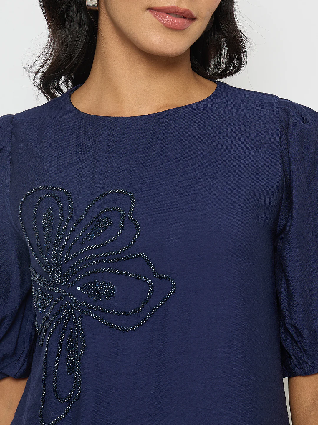 Madame Embellished Rayon Blend Navy Blue Top - Image 7