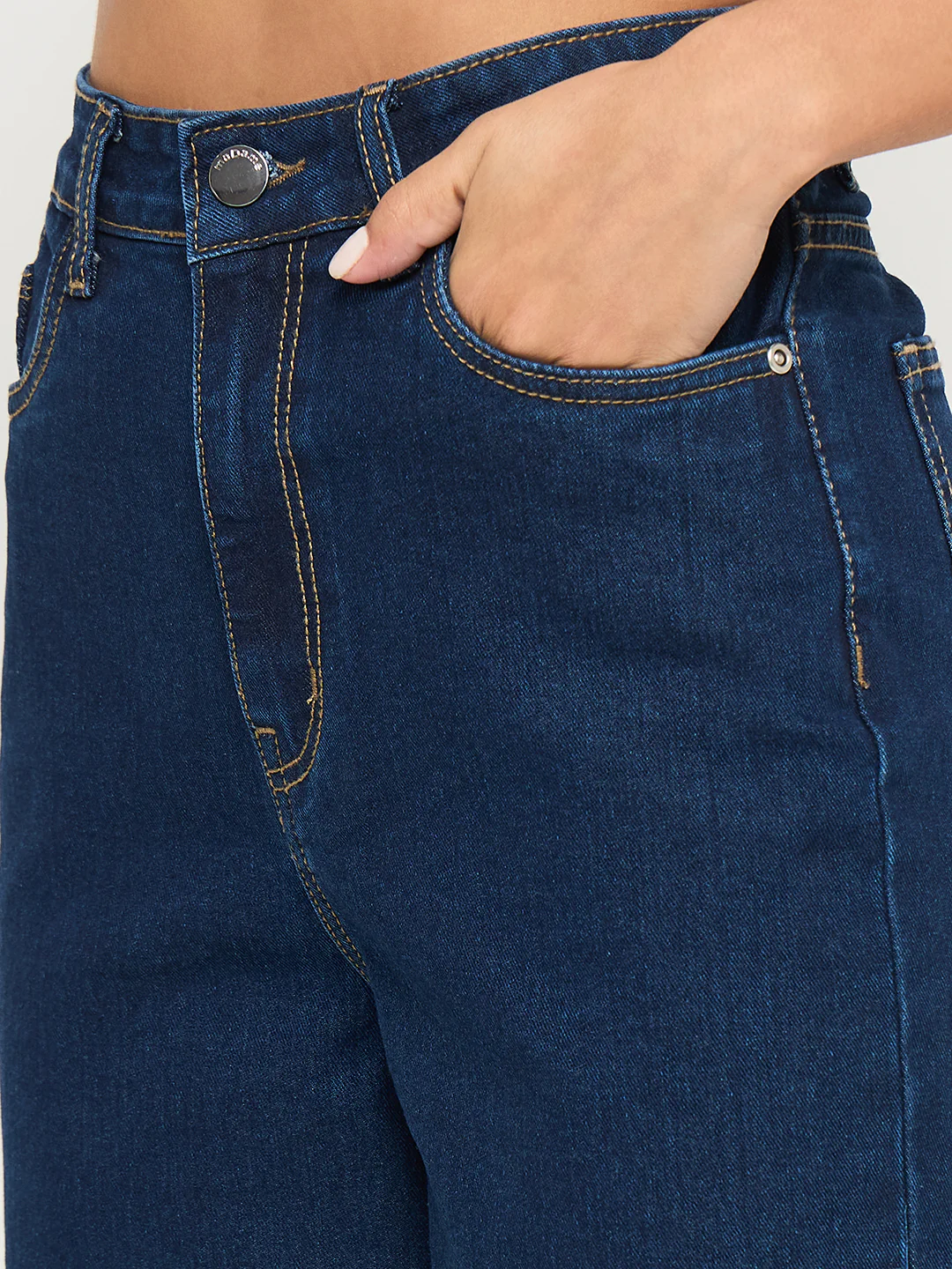 Madame Acid Wash Dark Blue Cotton Blend Straight Jeans - Image 6