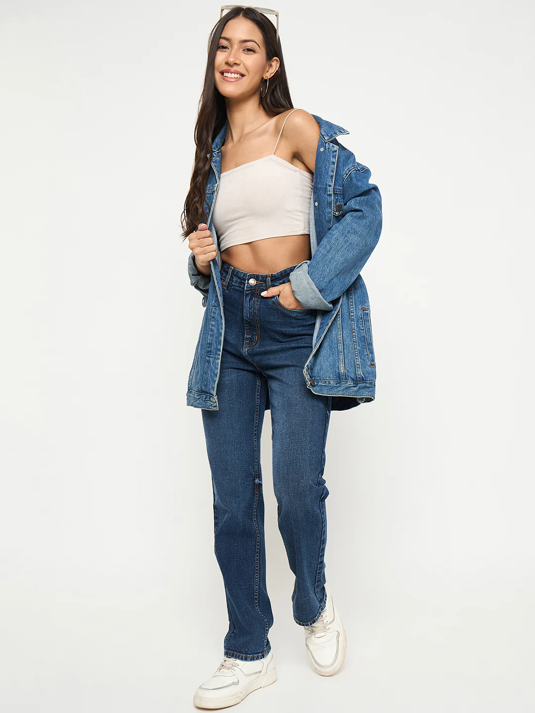 Madame Whiskered Dark Blue Cotton Blend Straight Jeans - Image 2