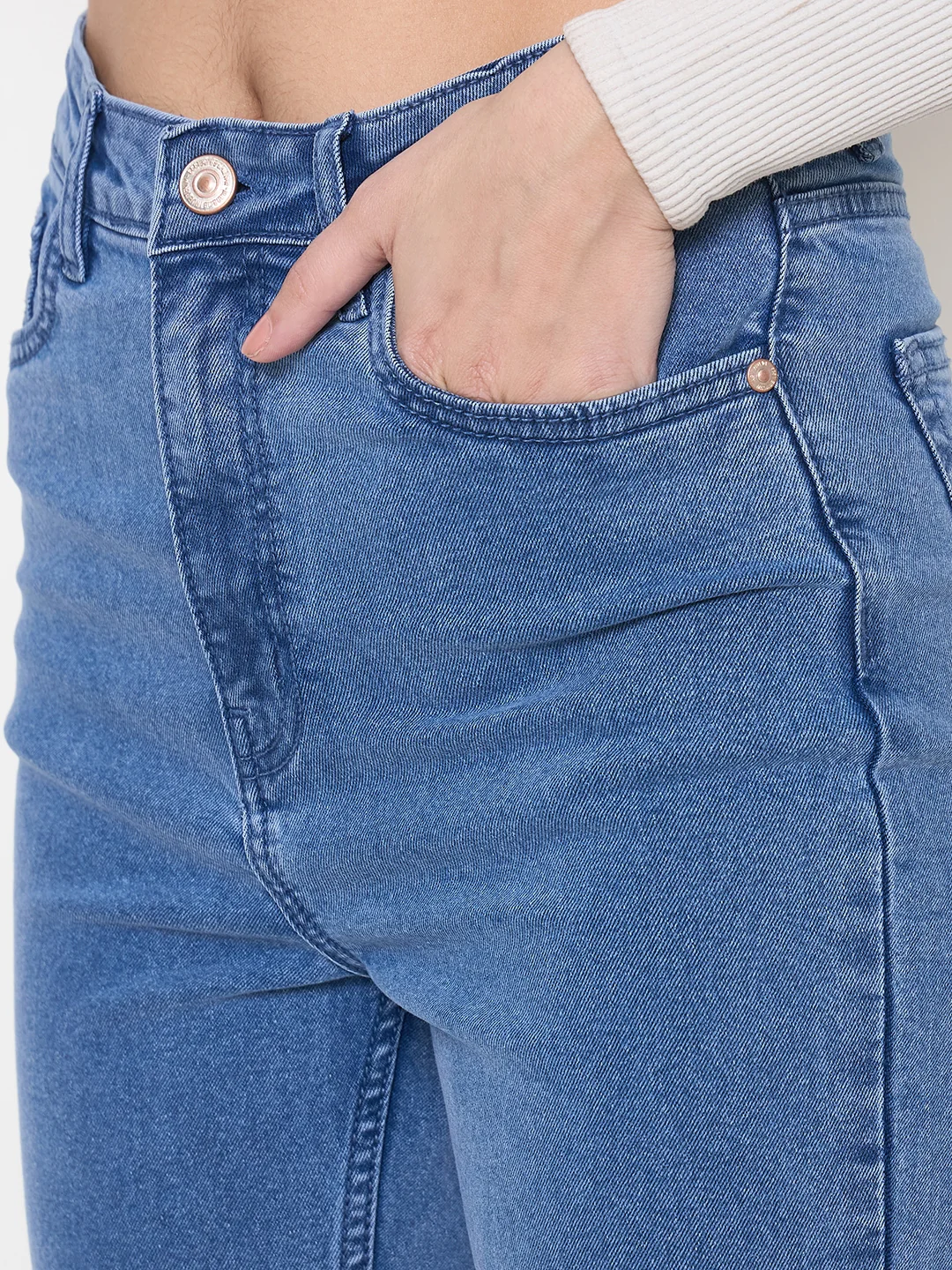Madame Cotton Blend Flared Fit Mid Blue Denim Jeans - Image 7