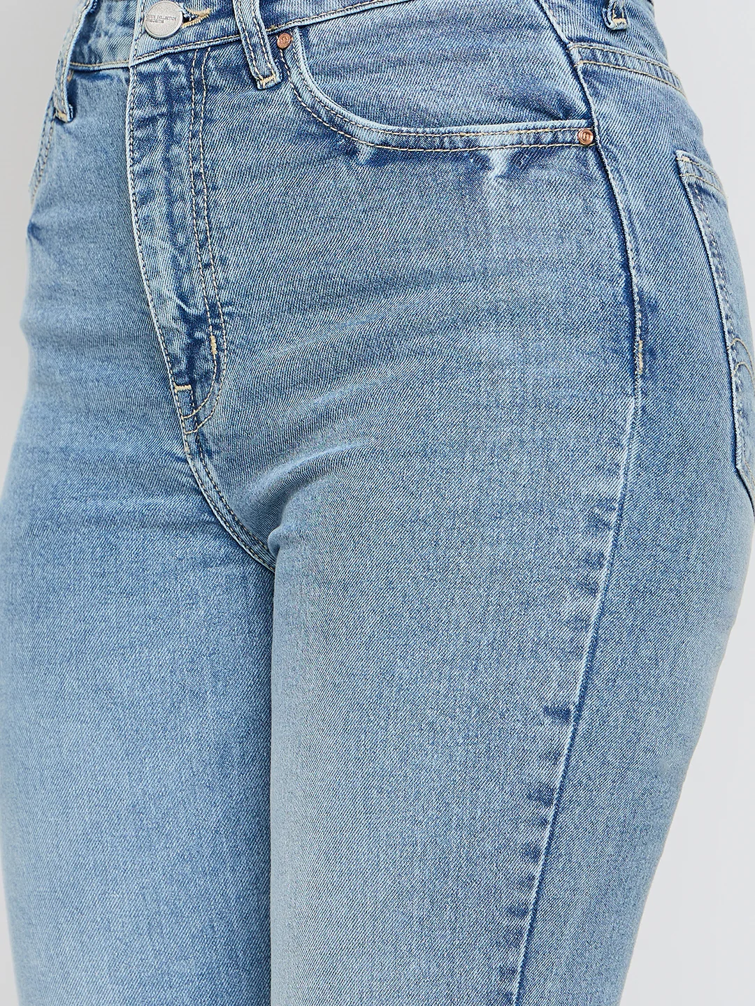 Madame Stone Wash Flared Light Blue Cotton Blend Jeans - Image 6
