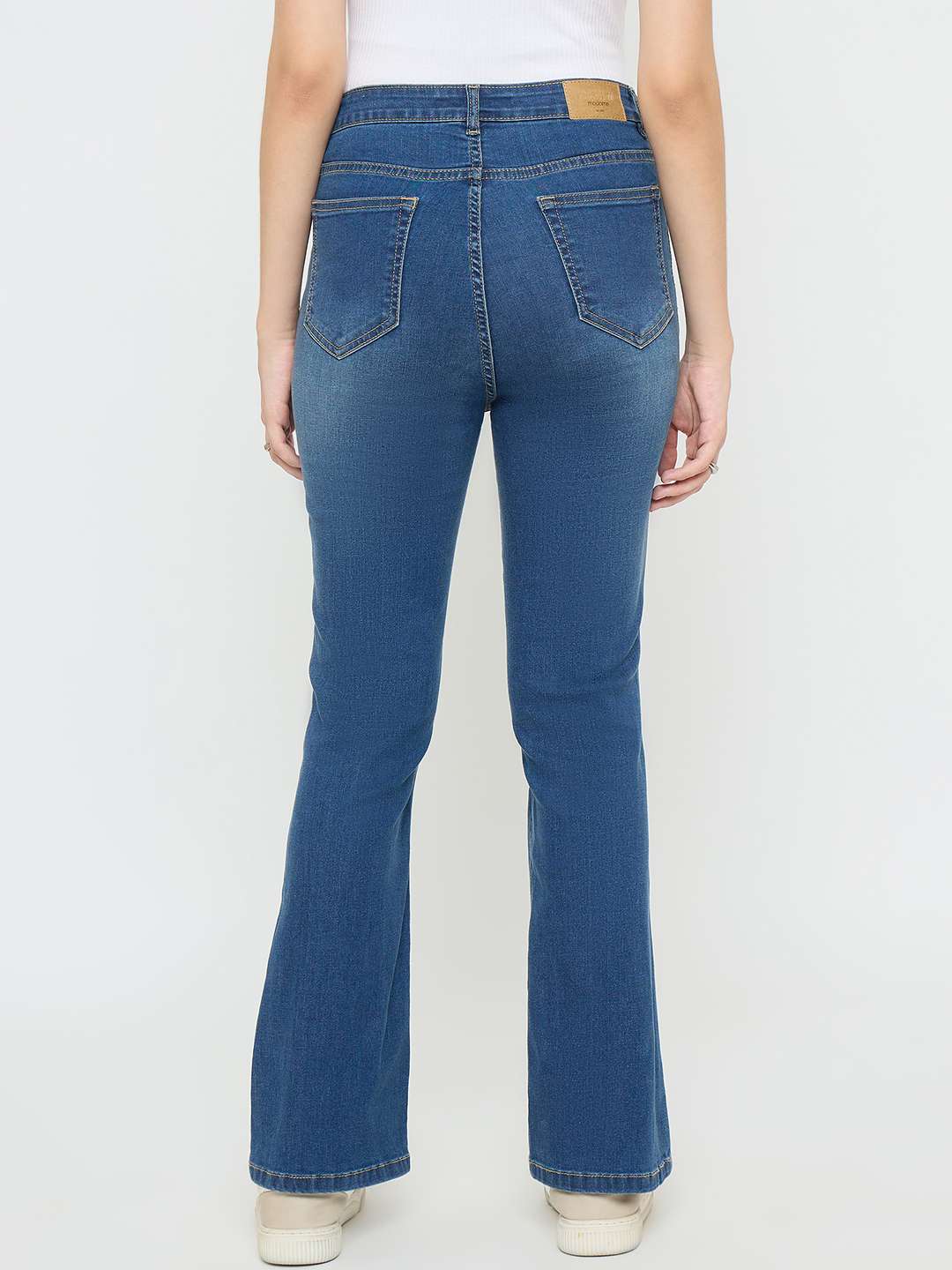 Madame Cotton Blend Stone Wash Mid Blue Flared Jeans - Image 5