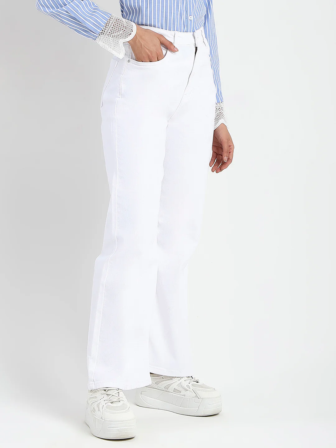 Madame Stone Wash Wide Leg White Jeans - Image 3