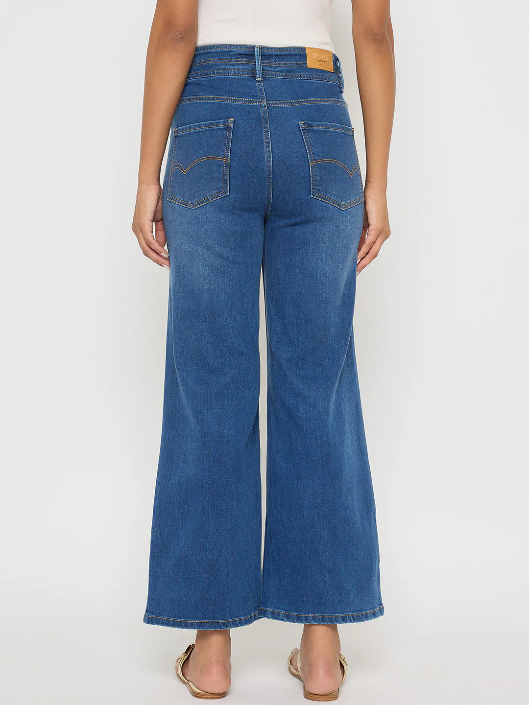 Madame Double Waisted Whiskered Wide Leg Mid Blue Jeans - Image 5