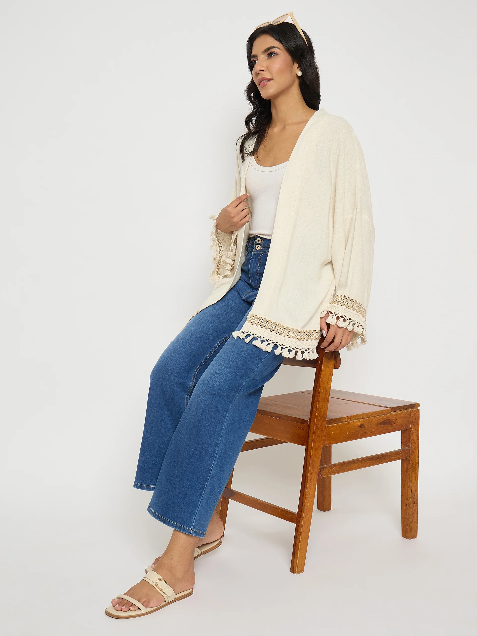 Madame Double Waisted Whiskered Wide Leg Mid Blue Jeans - Image 7