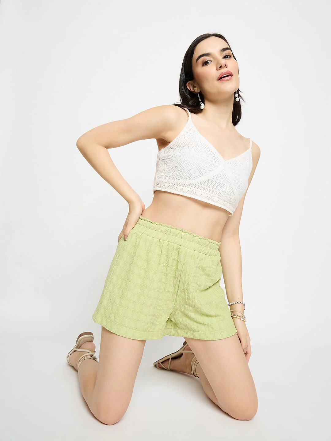 Madame Elasticated Solid Green Shorts - Image 7