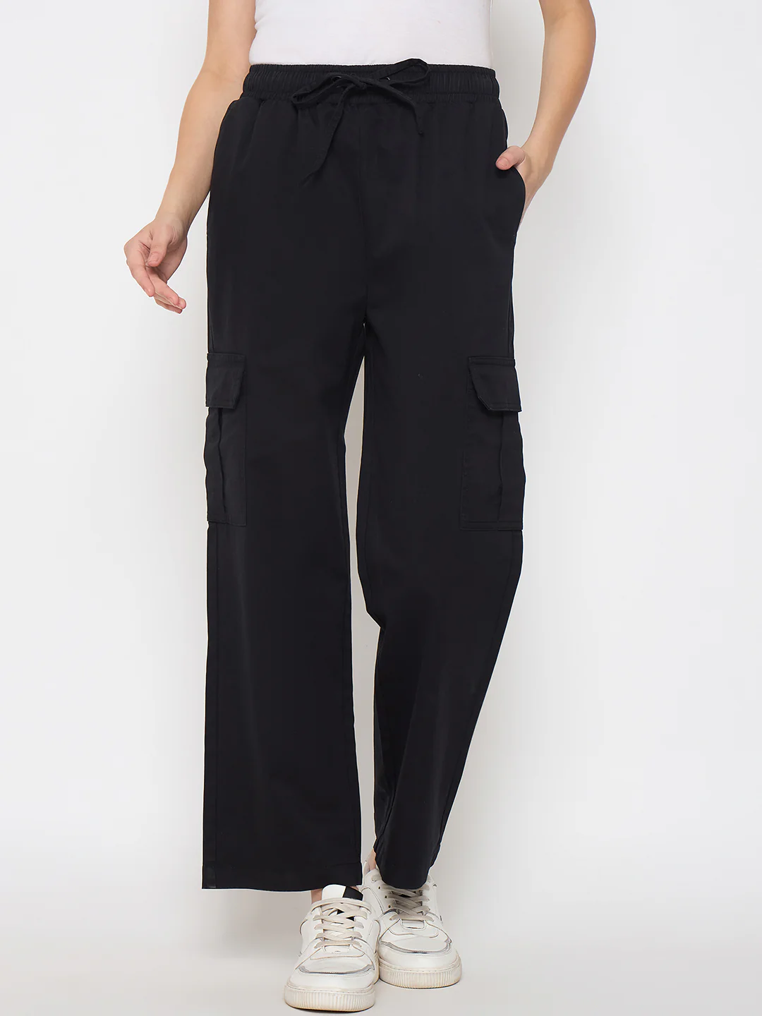Madame Cotton Straight Black Cargo Pants