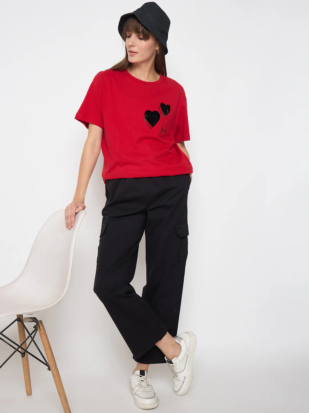 Madame Cotton Straight Black Cargo Pants - Image 2