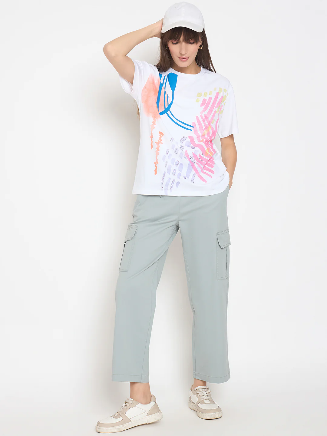 Madame Cotton Straight Grey Cargo Pants - Image 2