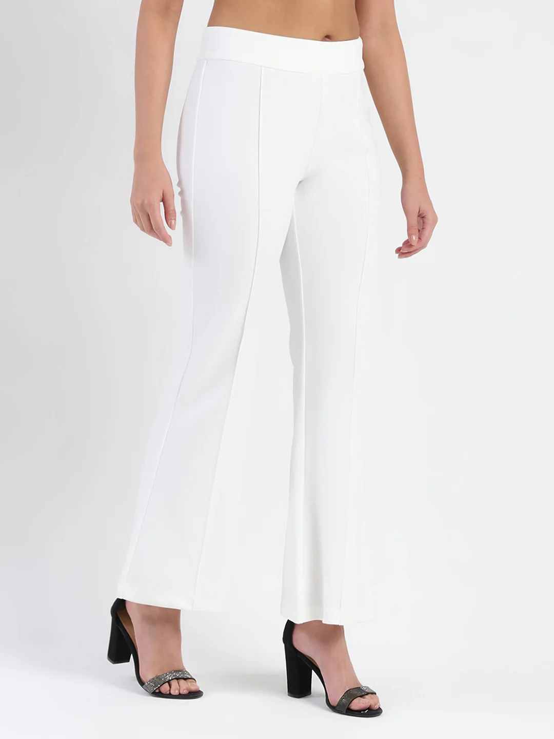 Madame Side Zipper Flared White Knitted Moss Trousers - Image 3