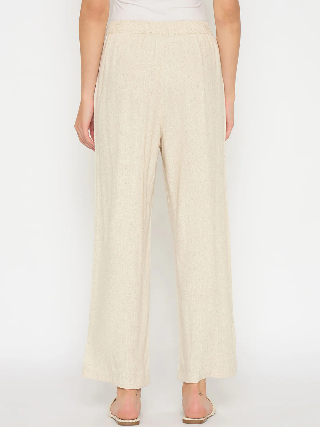 Madame Straight Fit Solid Beige Rayon Blend Trousers - Image 6