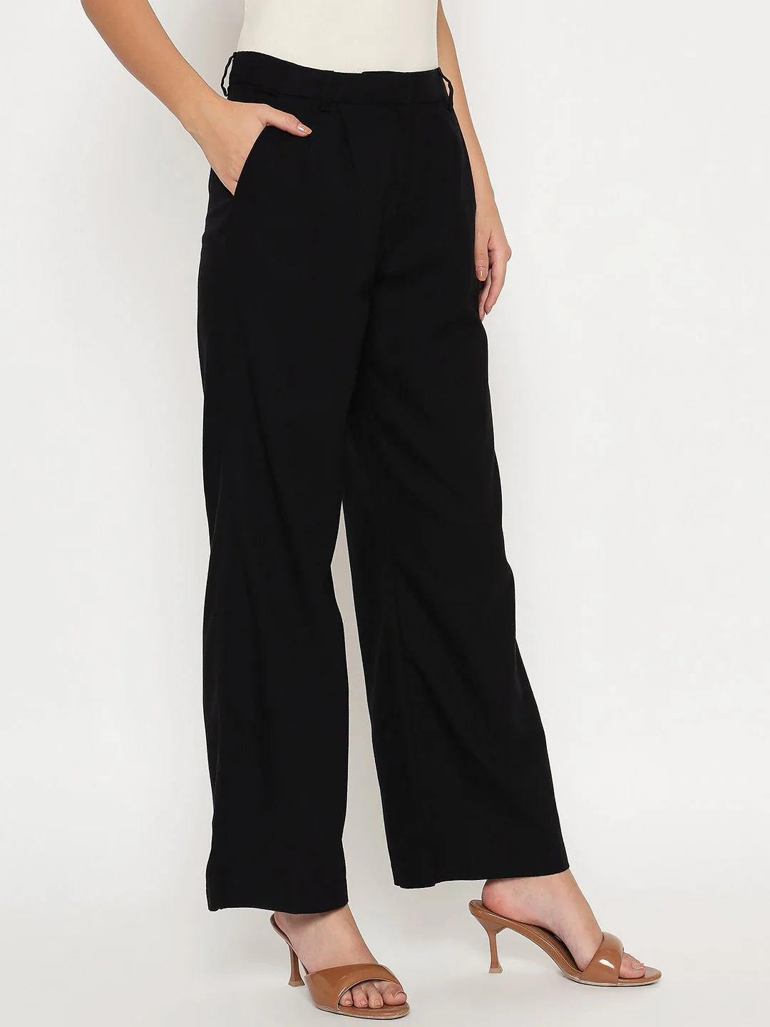 Madame Cotton Blend Black Wide Leg Trousers - Image 4