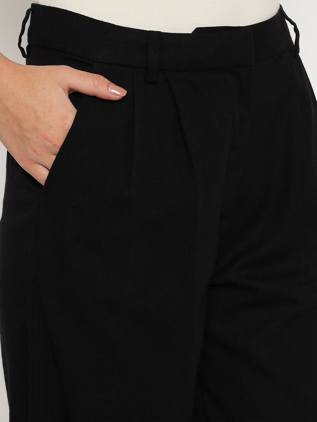 Madame Cotton Blend Black Wide Leg Trousers - Image 6