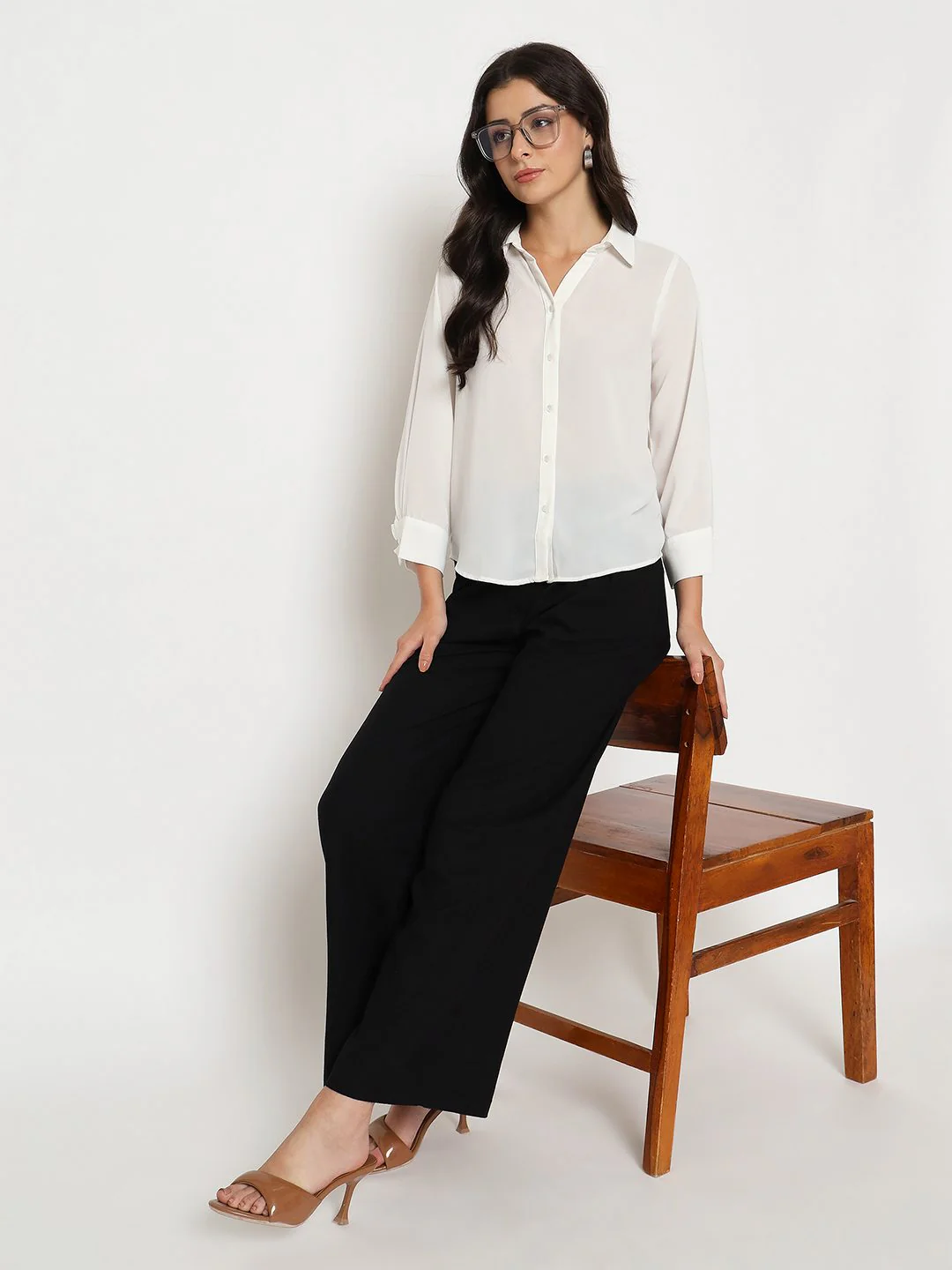 Madame Cotton Blend Black Wide Leg Trousers - Image 7