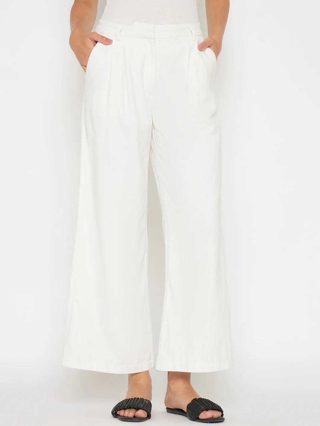 Madame Wide Leg White Rayon Blend Trousers