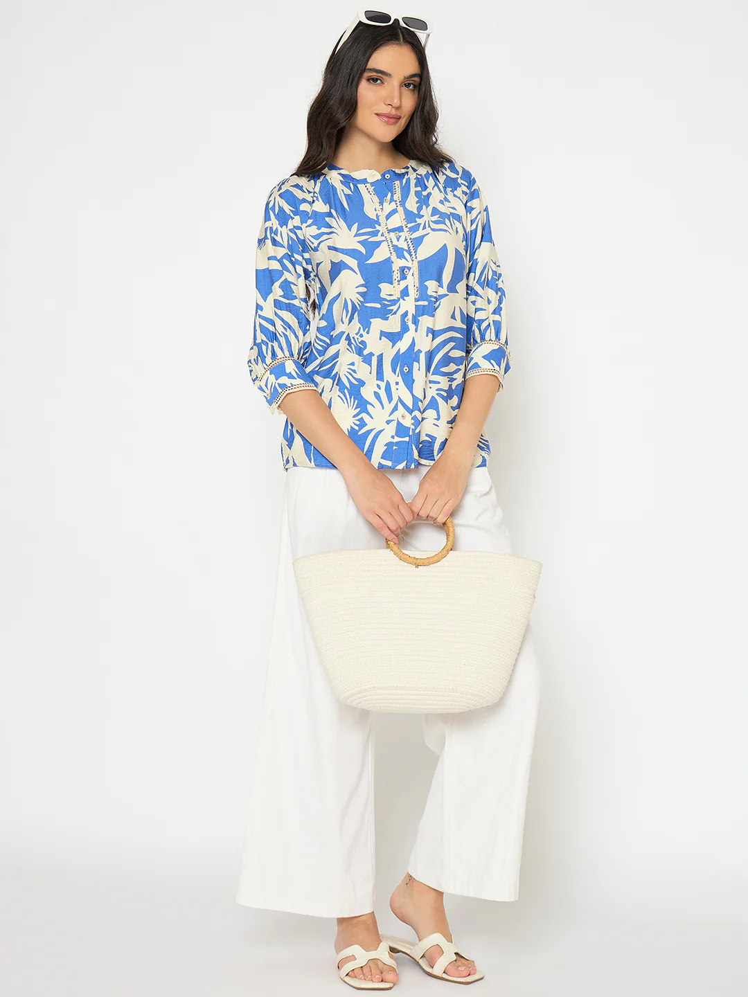 Madame Wide Leg White Rayon Blend Trousers - Image 3