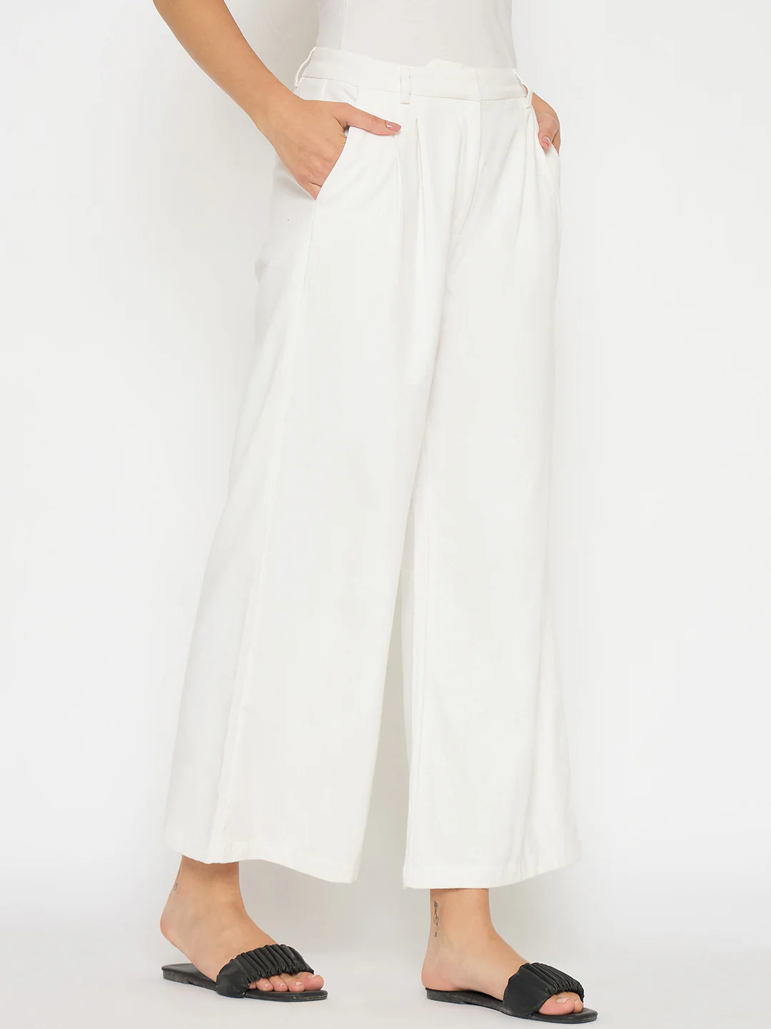Madame Wide Leg White Rayon Blend Trousers - Image 4