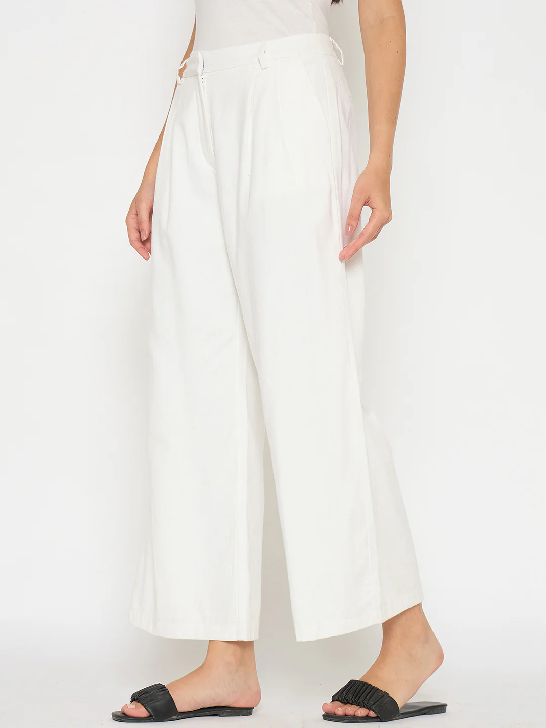Madame Wide Leg White Rayon Blend Trousers - Image 5