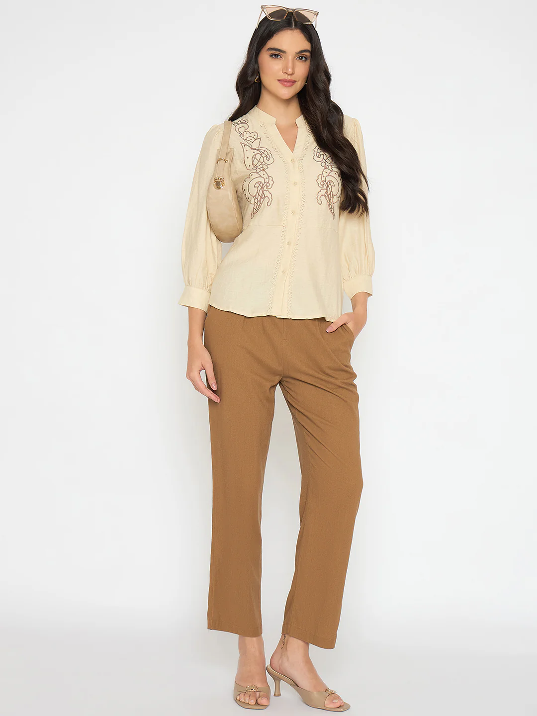 Madame Straight Fit Brown Rayon Blend Trousers - Image 2
