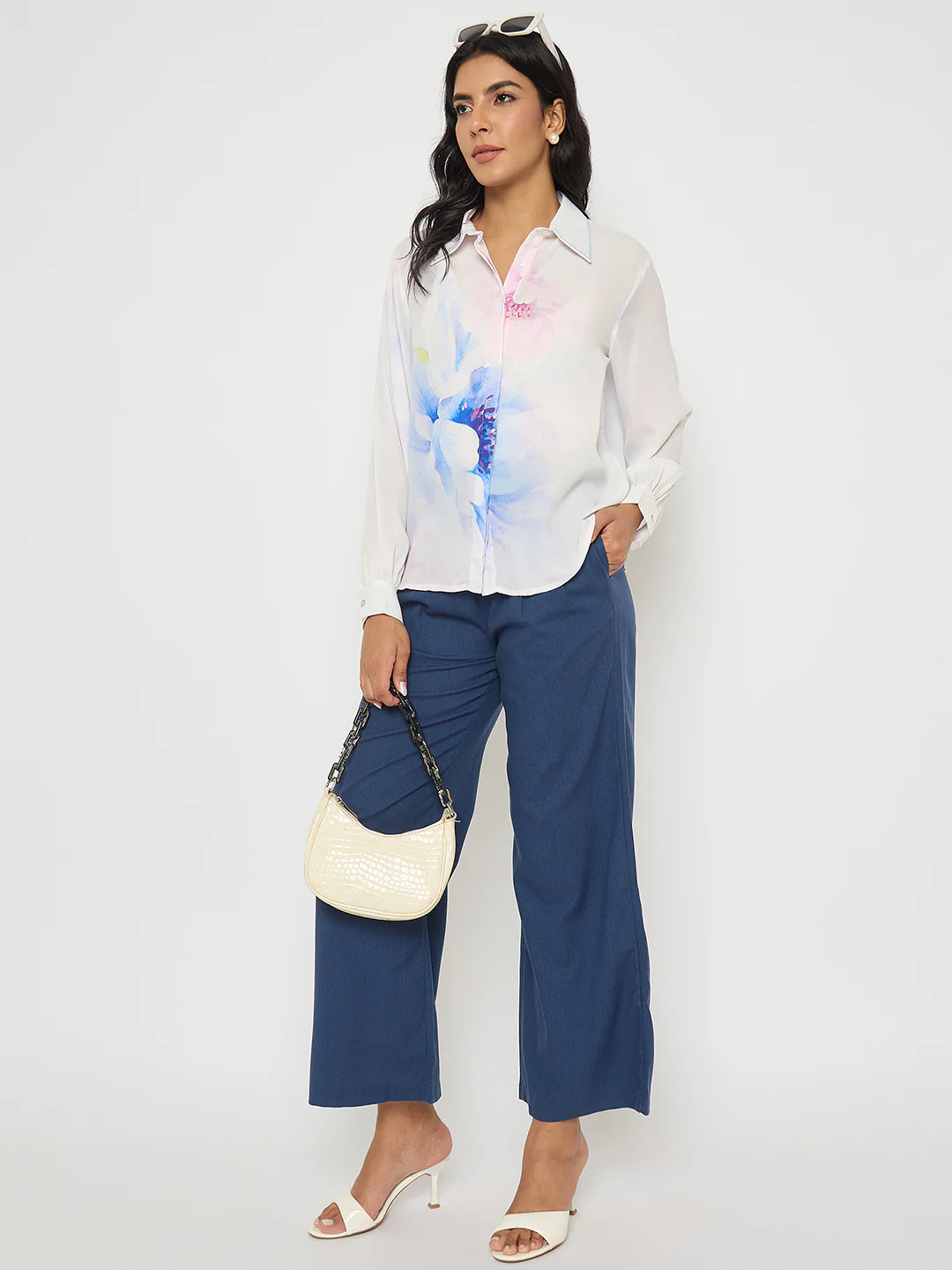 Madame Solid Navy Blue Rayon Blend Gurkha Trousers - Image 2
