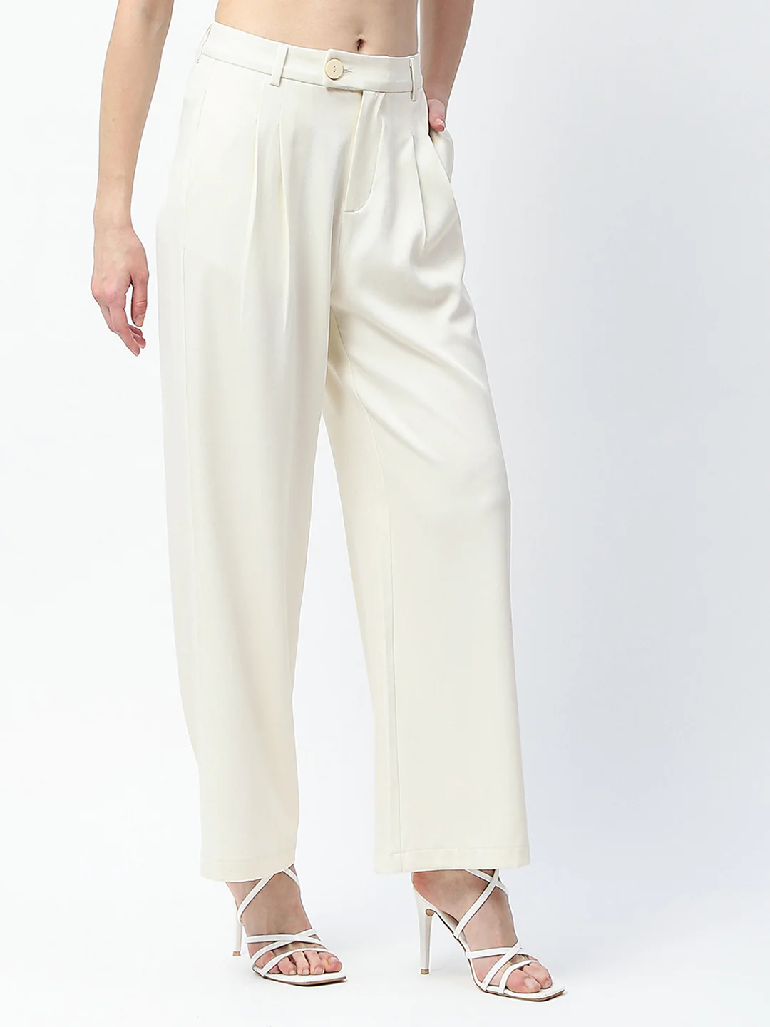 Madame Pleat Detailed Off White Gurkha Trousers - Image 3