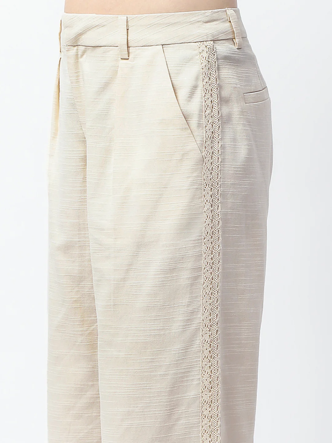 Madame Solid Ivory Straight Fit Trousers - Image 6