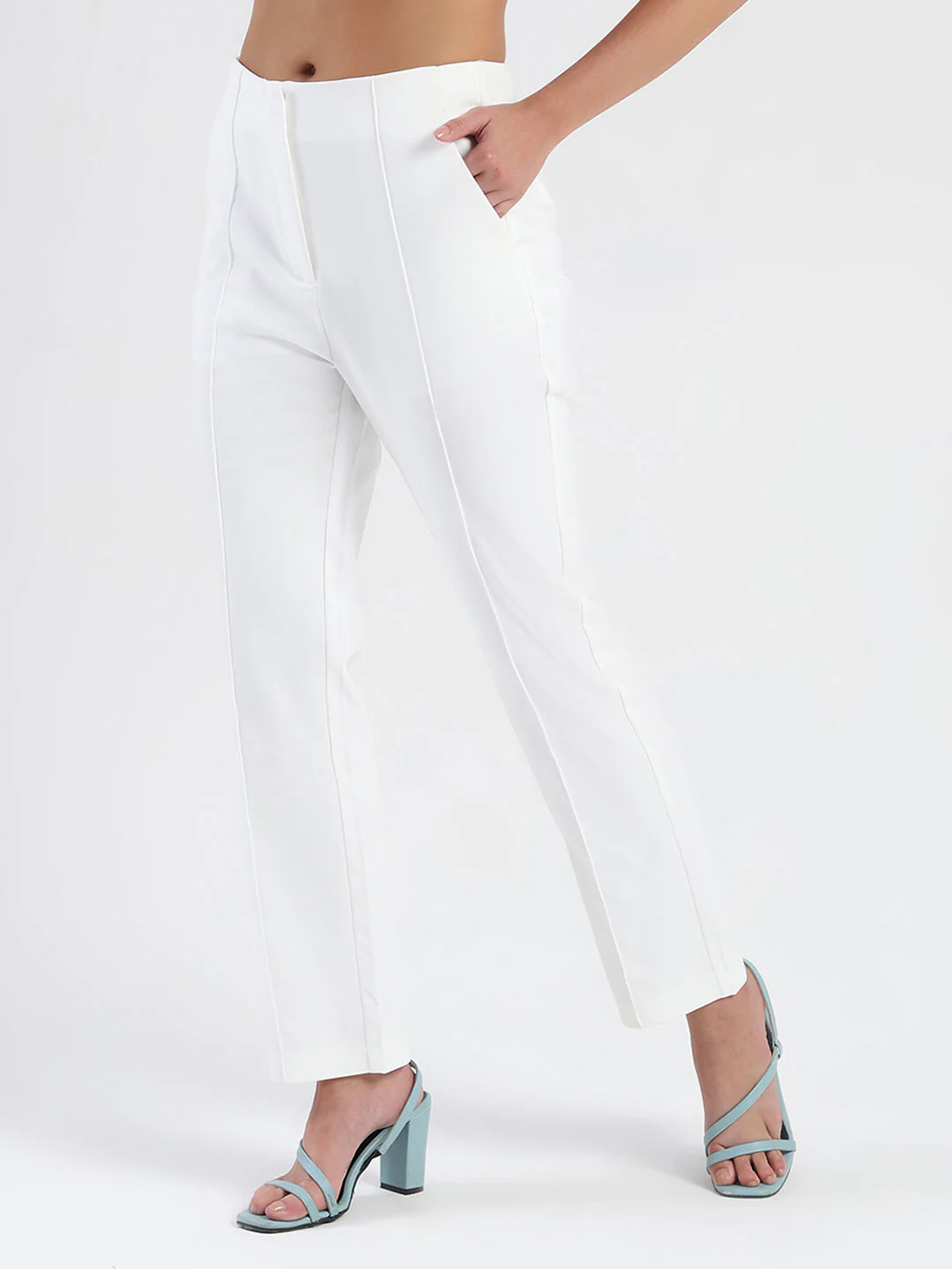 Madame Alex Front Pintuck Detailed White Trousers - Image 2