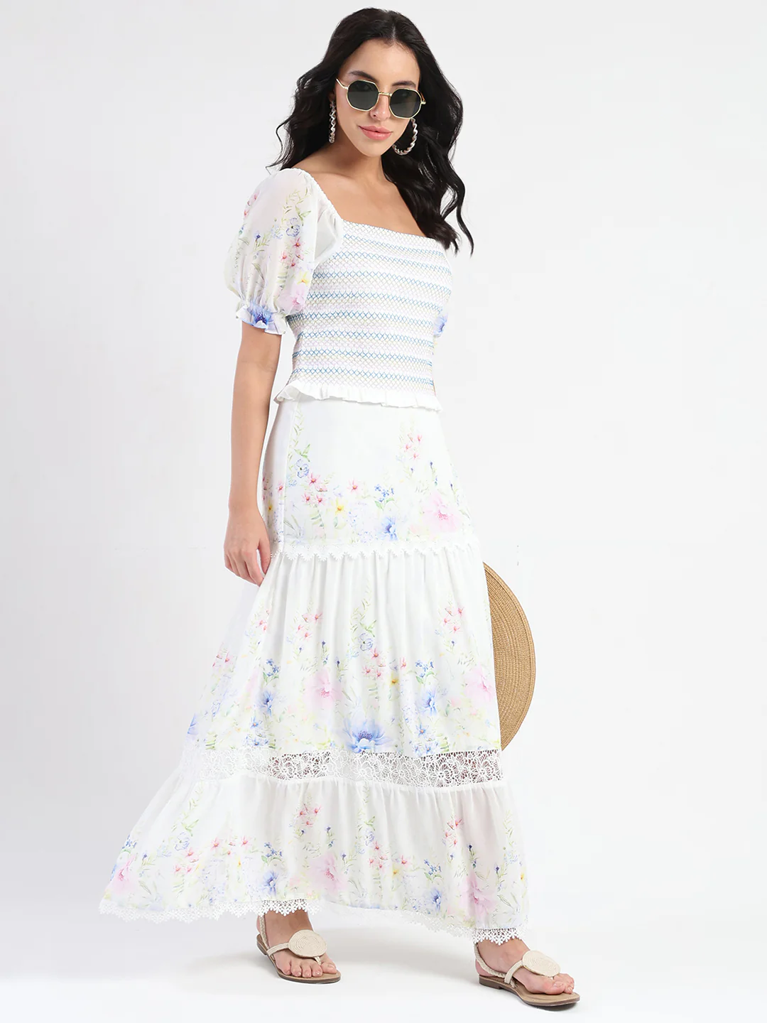 Madame Floral Print Tiered White Maxi Skirt - Image 2
