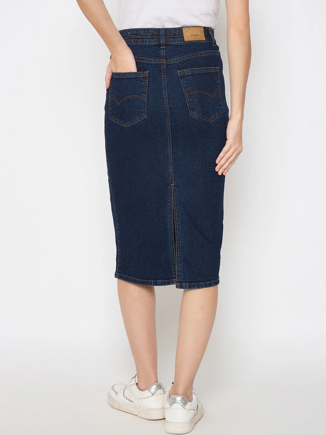 Madame Seam Detailed Dark Blue Denim Midi Skirt - Image 3