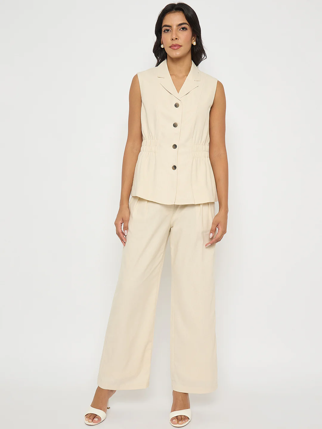 Madame Off-White Sleeveless Vest and Trousers Co-ord Set - Image 3