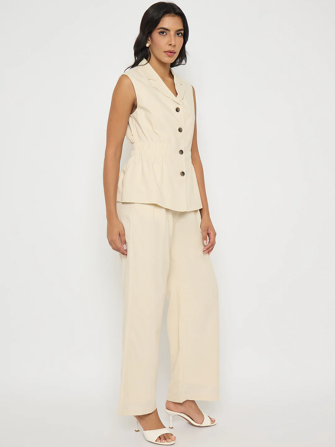 Madame Off-White Sleeveless Vest and Trousers Co-ord Set - Image 4
