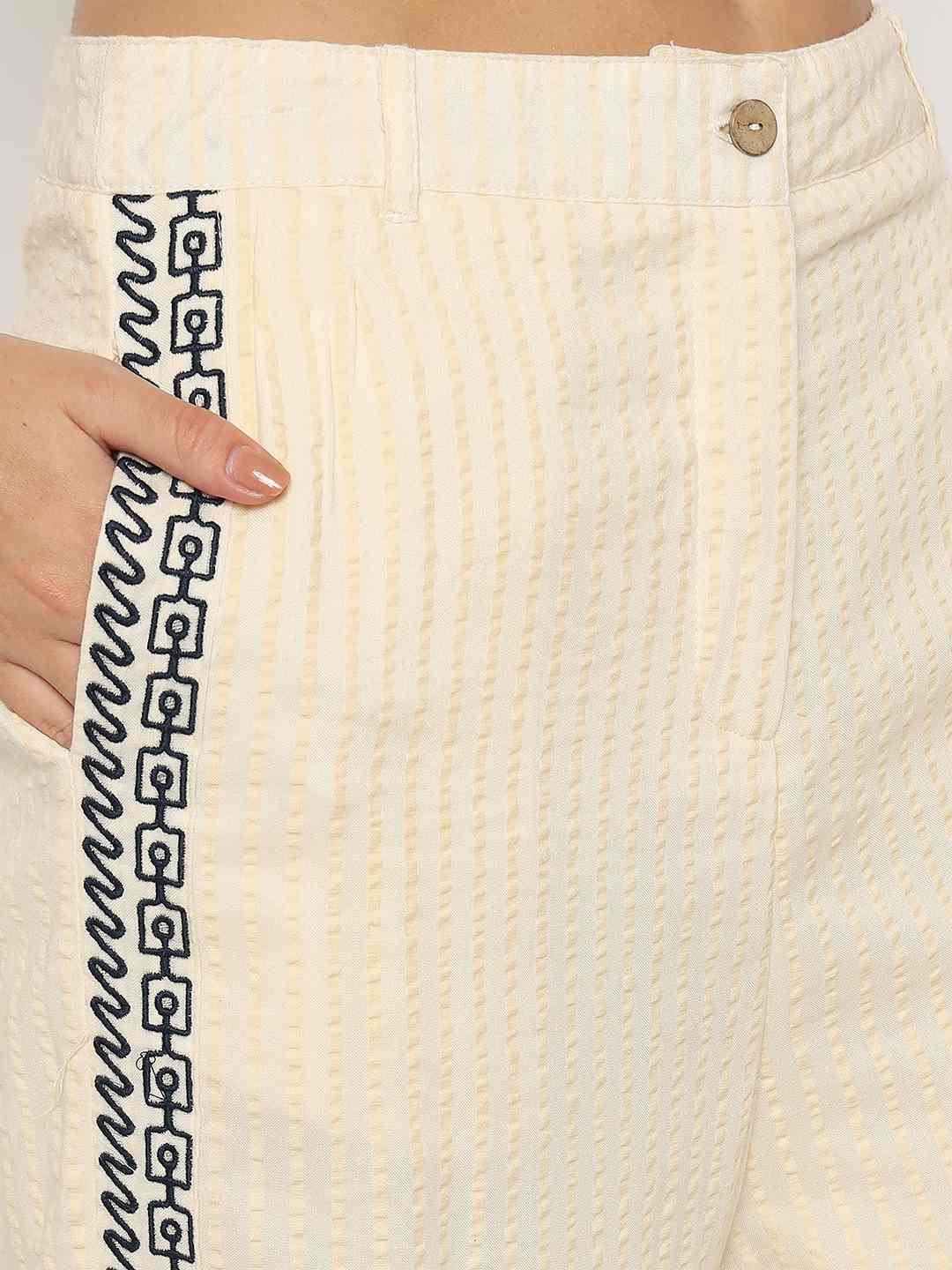 Madame Embroidered Top and Bottom Textured Beige Co-ord Set - Image 7