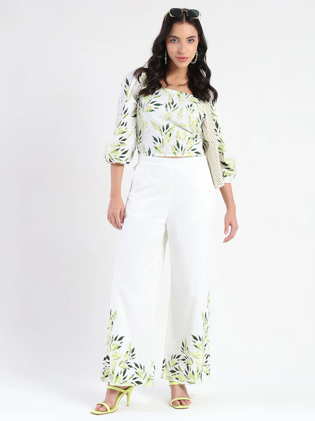 Madame Printed Top and Bottoms Ivory Cotton Blend Co-ord Set