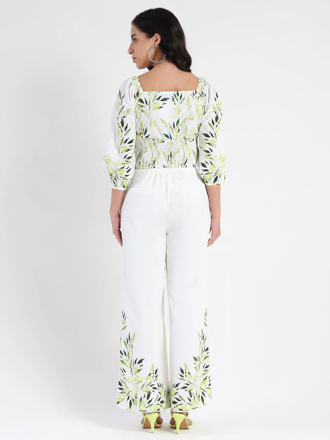 Madame Printed Top and Bottoms Ivory Cotton Blend Co-ord Set - Image 6