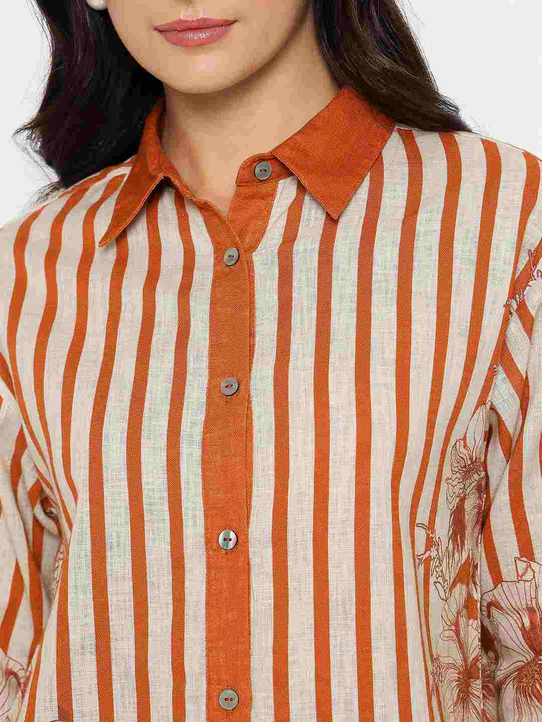 Madame Floral Print Top and Bottoms Striped Rust Red Co-ord Set - Image 8