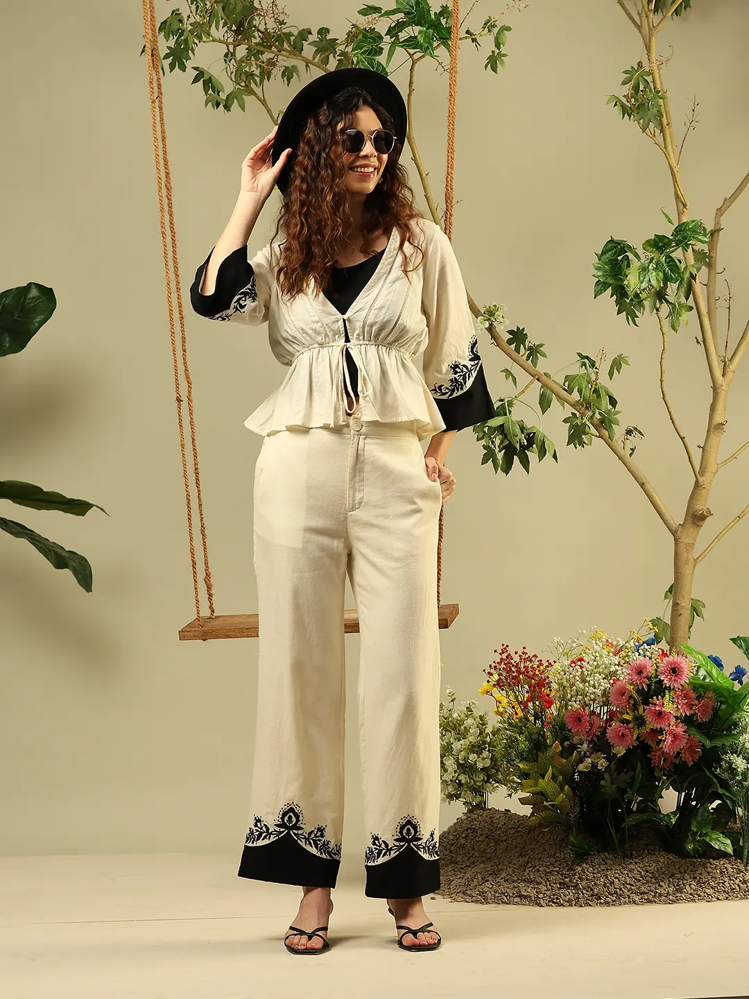 Madame Printed Viscose Blend Three Piece Off White Co-ord Set - Image 5