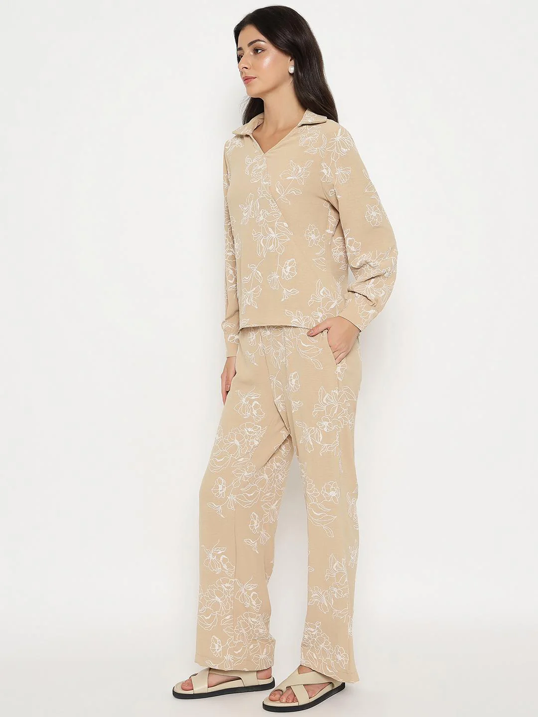 Madame Floral Print Top and Bottoms Beige Co-ord Set - Image 5